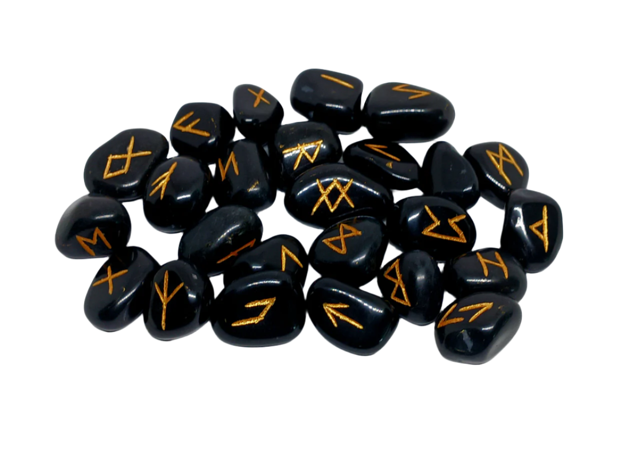 Black Tourmaline Crystal Norse Elder Futhark Runes