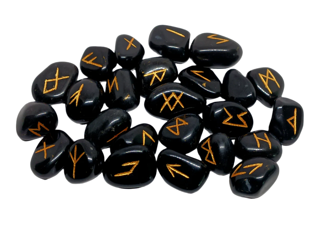 Black Tourmaline Crystal Norse Elder Futhark Runes