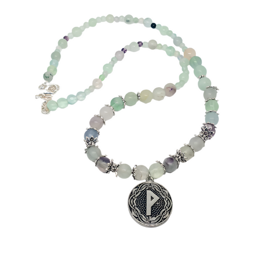 Norse Elder Futhark Rune Wunjo with Fluorite Crystal