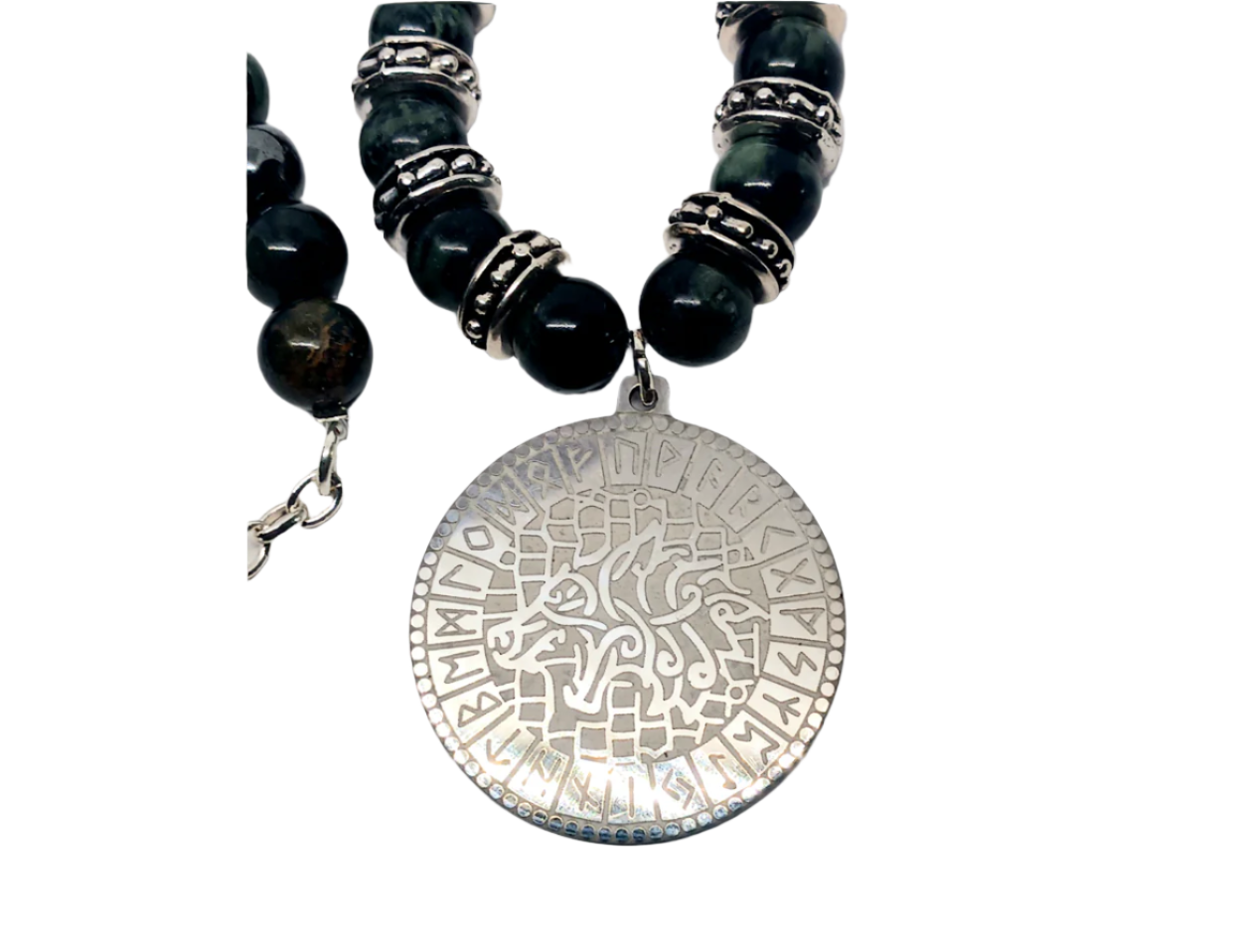 Stainless Steel Wolf Pendant Necklace with Kambaba Jasper Crystal