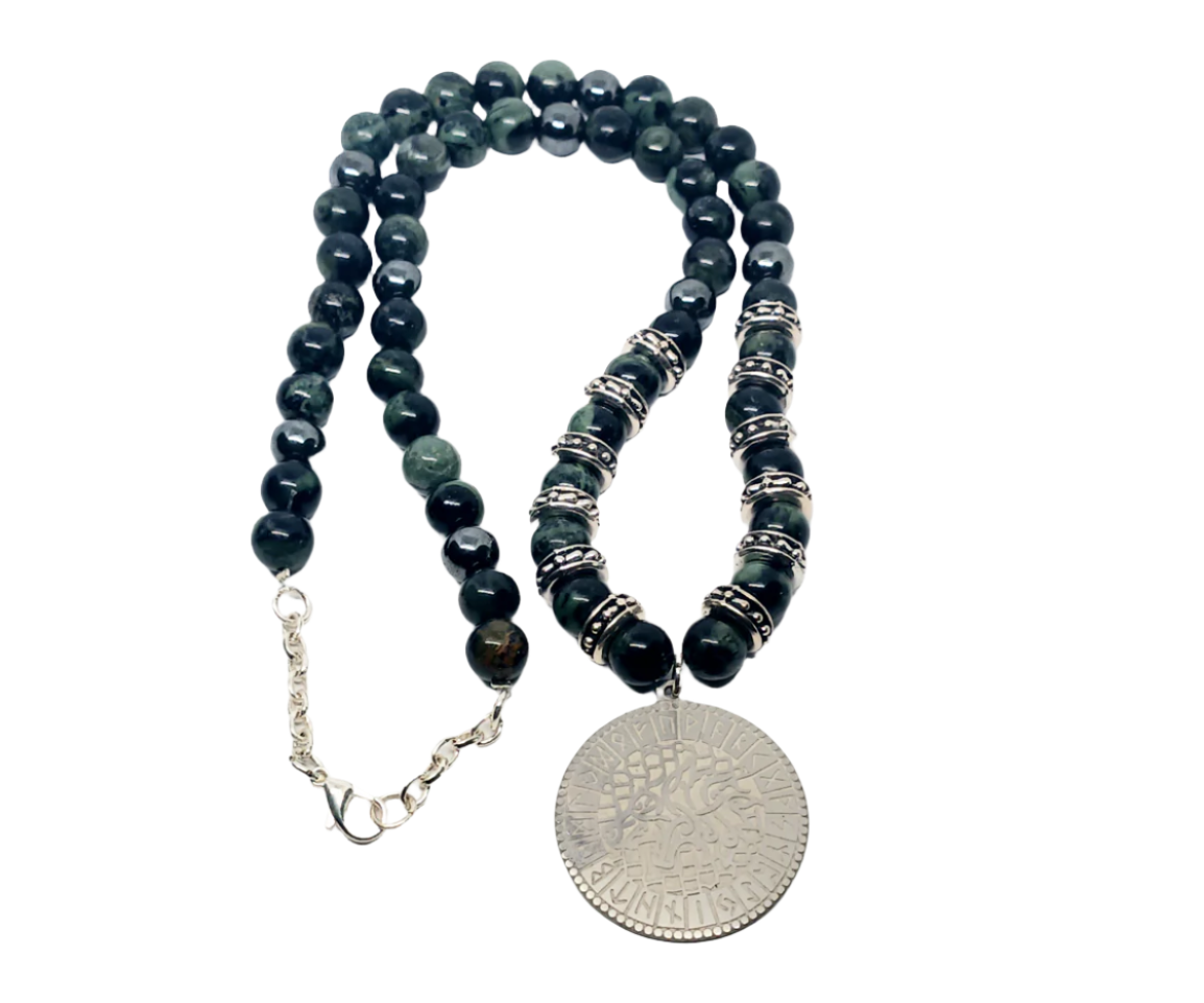 Stainless Steel Wolf Pendant Necklace with Kambaba Jasper Crystal