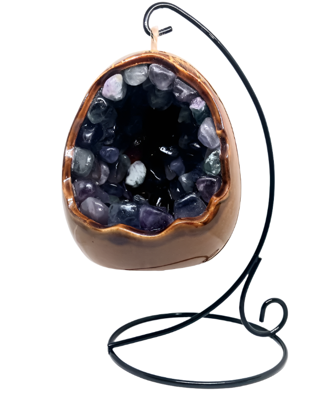 Rainbow Fluorite Crystal Ceramic Dragon Egg Hanging Lamp