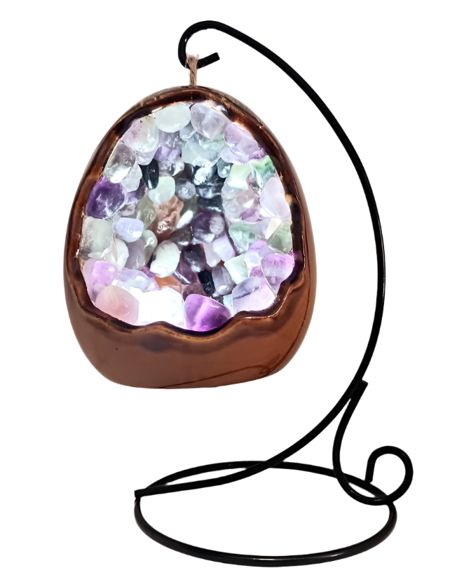 Rainbow Fluorite Crystal Ceramic Dragon Egg Hanging Lamp