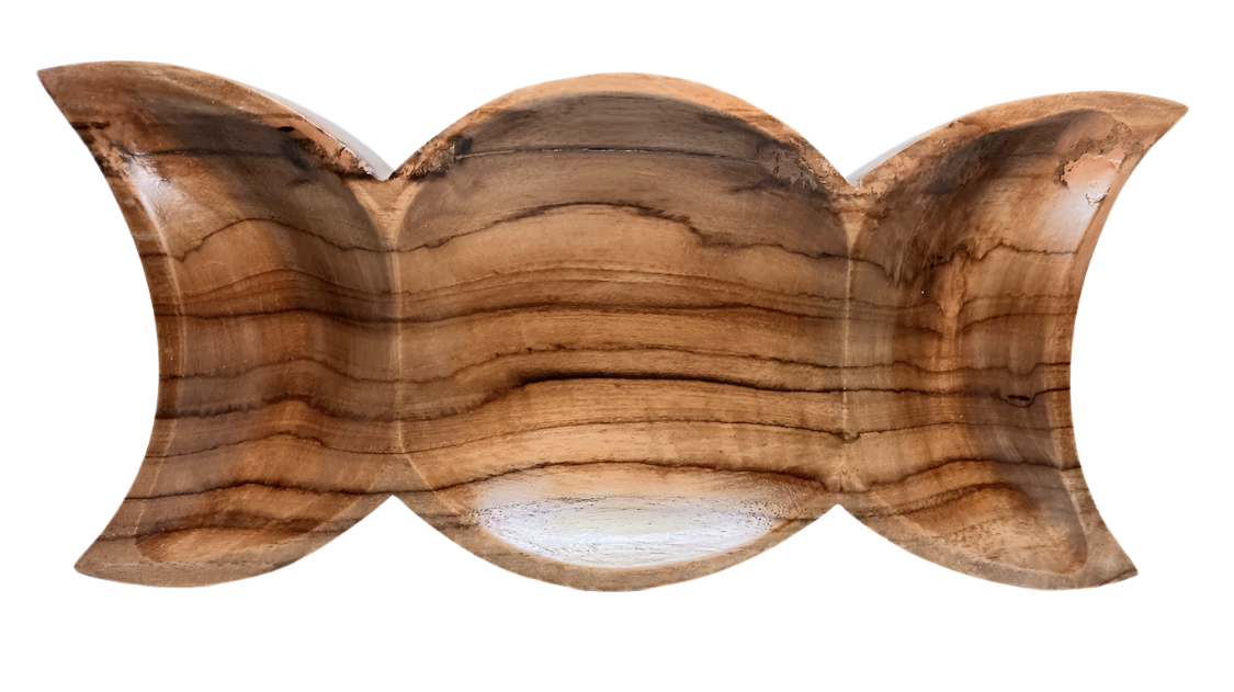 Handmade Teak Wood Triple Moon Altar Bowl