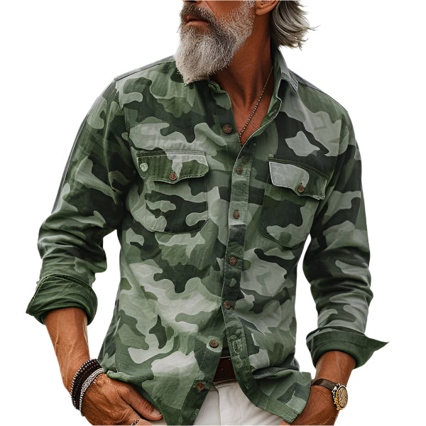 Men's Camouflage Long Sleeve Button Down Collared Shirt