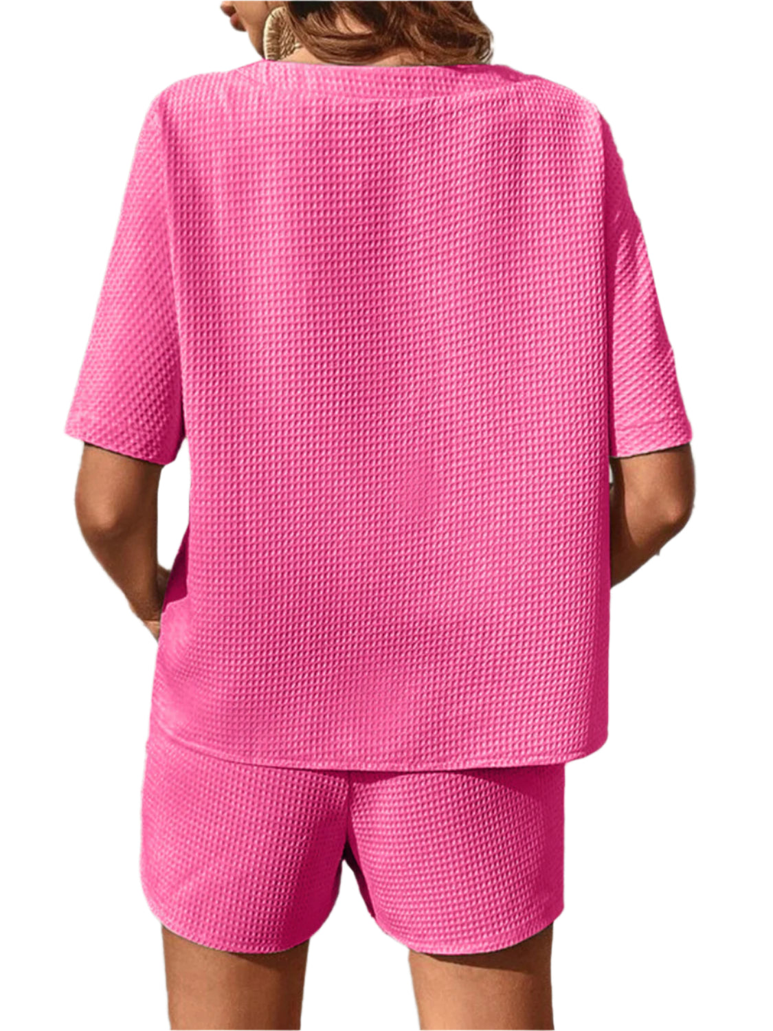 Waffle-Knit Half Sleeve Top and Shorts Set
