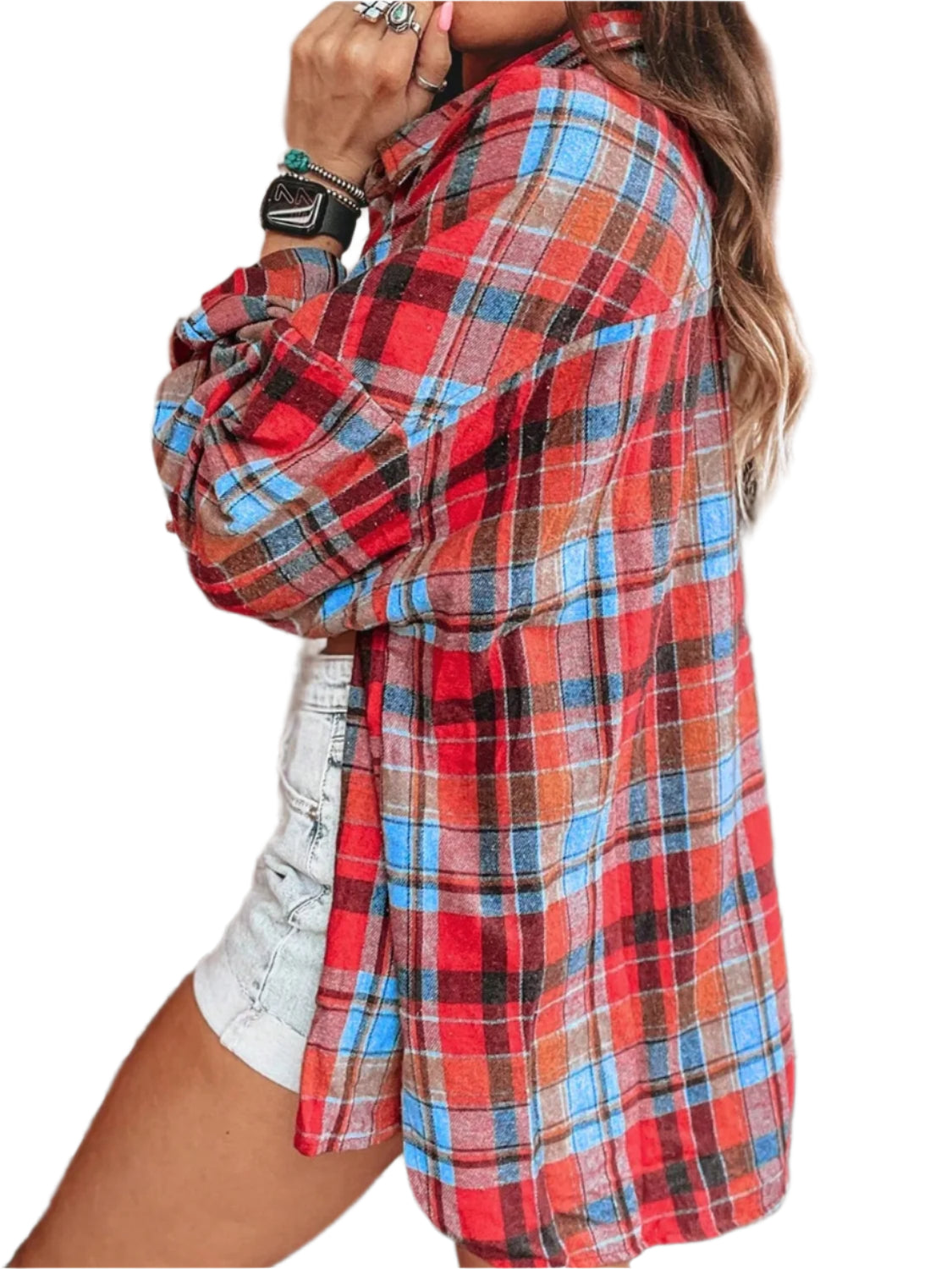 Plaid Collared Neck Long Sleeve Shirt