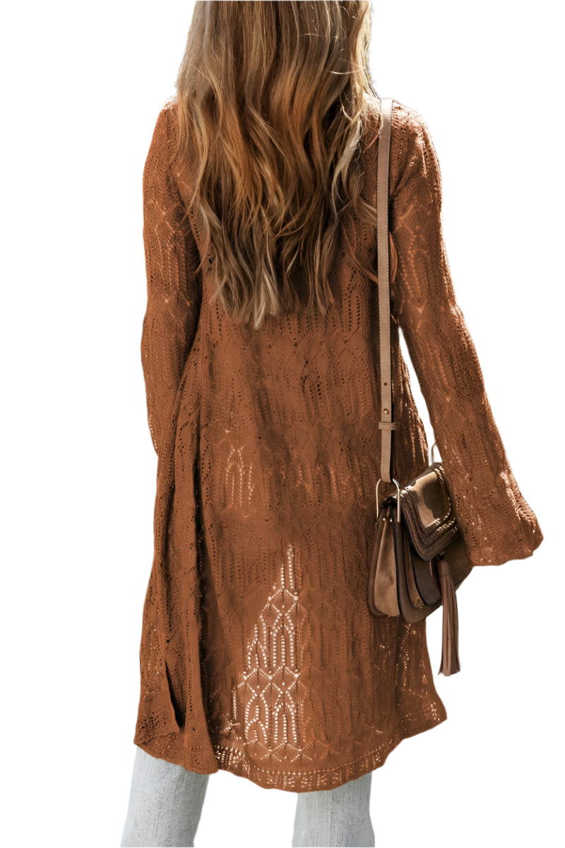 Openwork Open Front Long Sleeve Cardigan