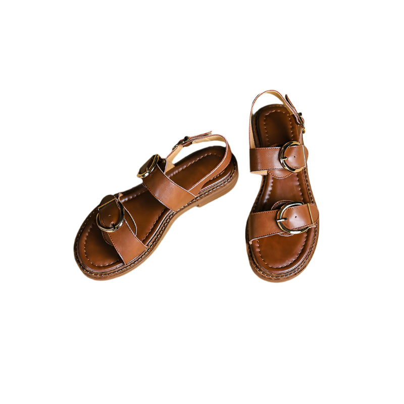 Big Buckle Ankle-Strap Cowhide Leather Sandals