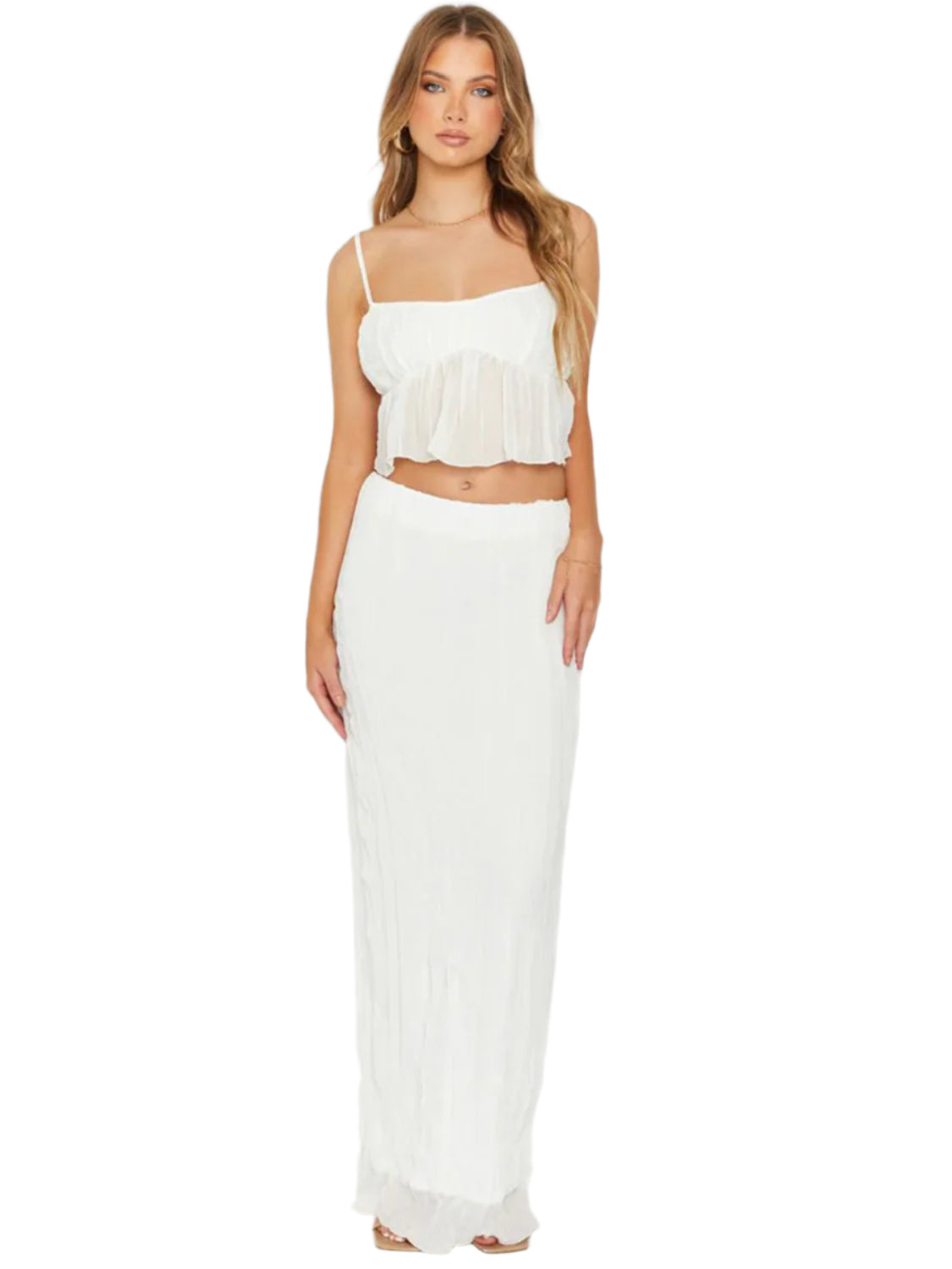 Square Neck Sleeveless Top and Ruched Skirt Set