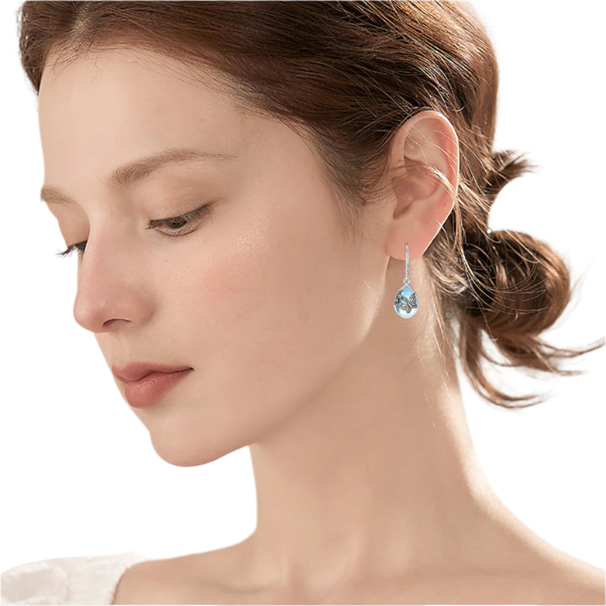 Moonstone Crystal 925 Sterling Silver Butterfly Earrings