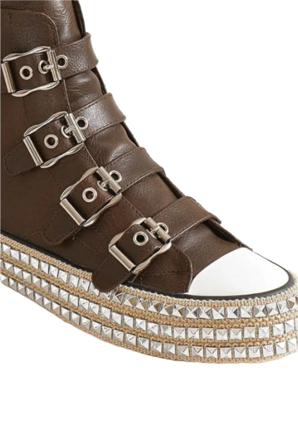Beast Fashion Multi-Buckle Straps Studded Platform Sneakers
