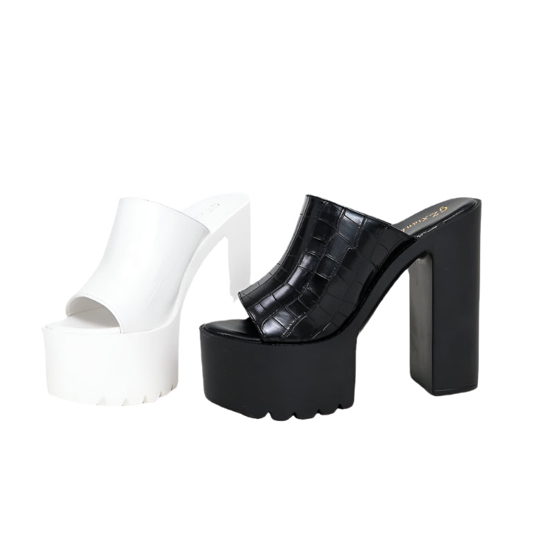 Chunky Heel Pu Leather Platform Peep Toe Sandals