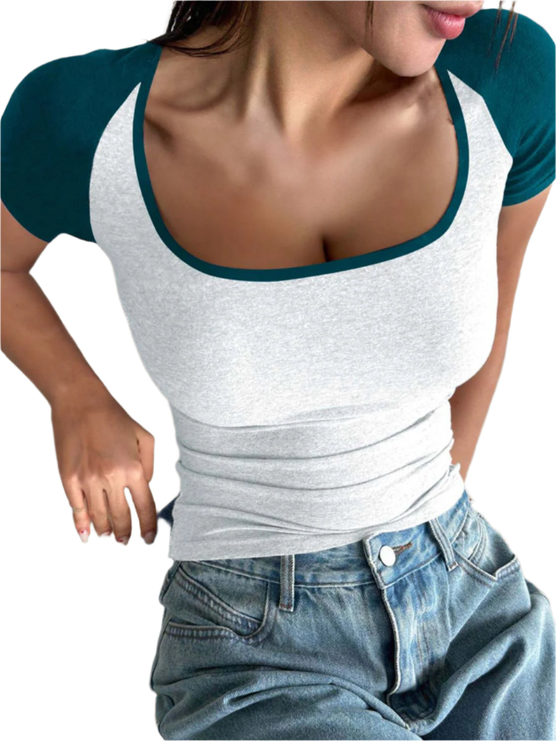 Devine Contrast Scoop Neck Short Sleeve T-Shirt