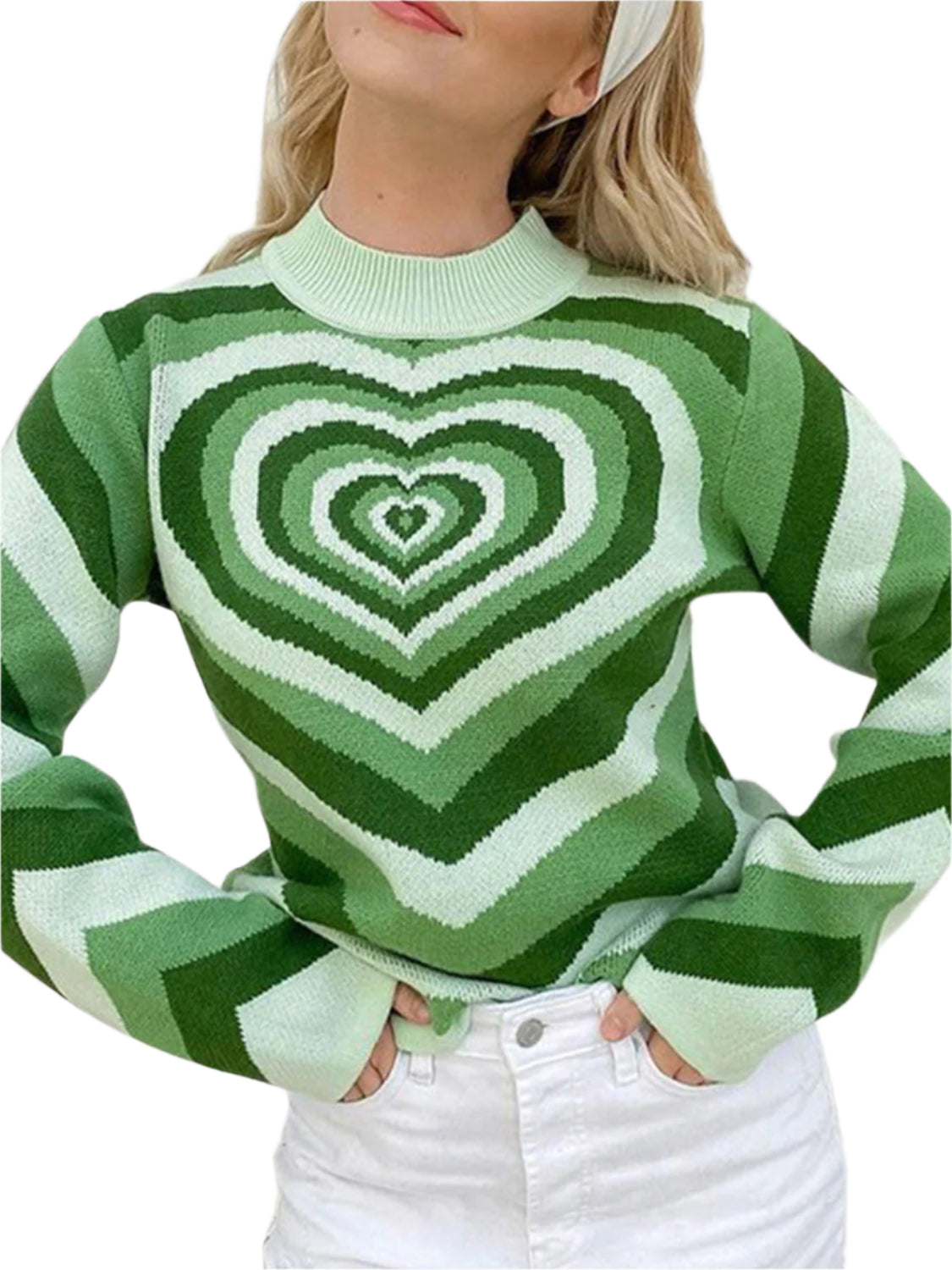Heart Mock Neck Long Sleeve Sweater