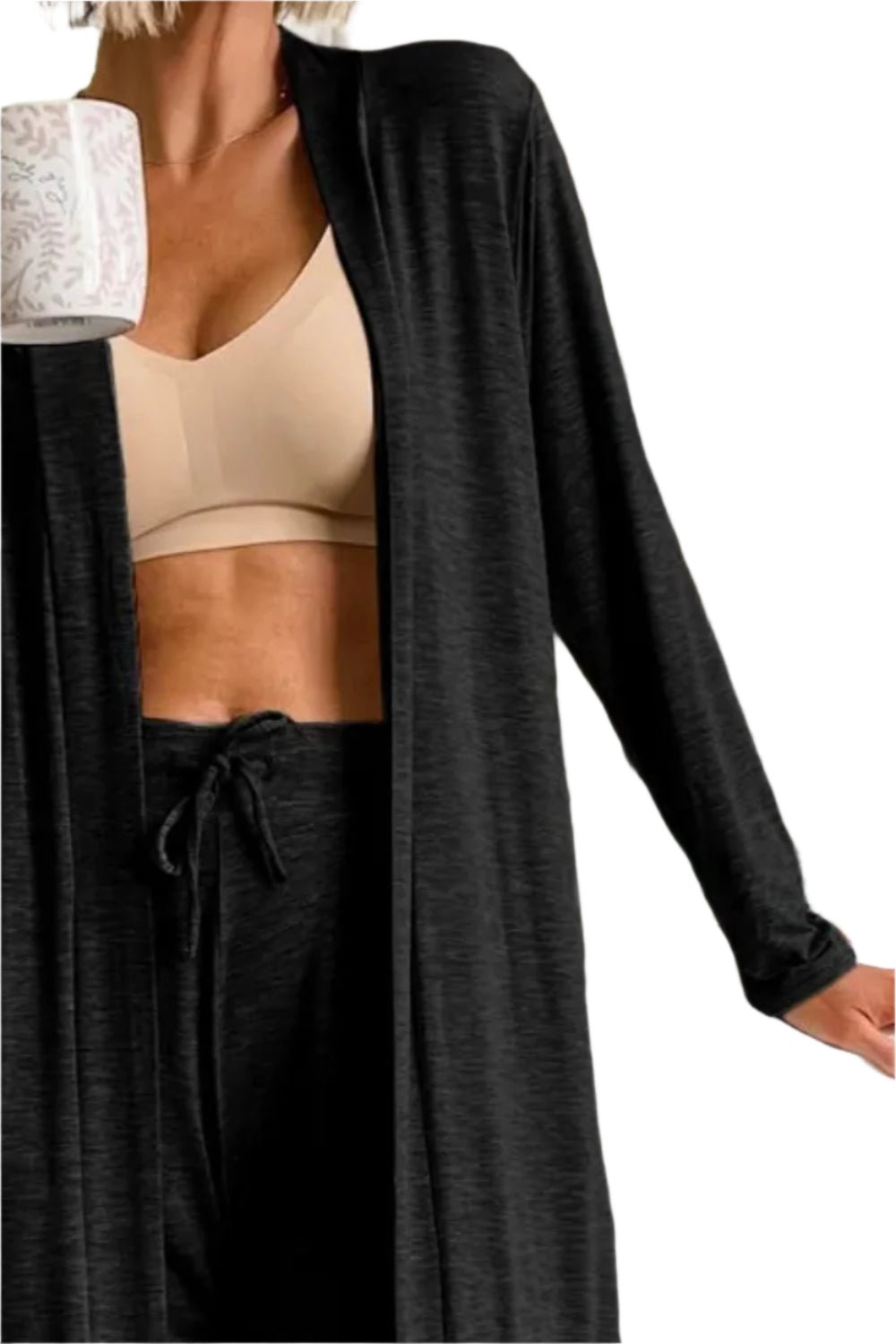 Open Front Long Sleeve Cardigan and Pants Lounge Set