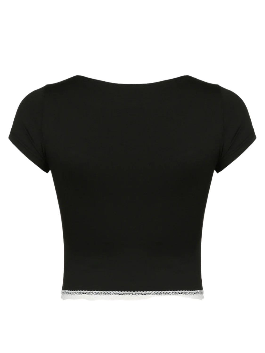 Lace Detail Sweetheart Neck Short Sleeve T-Shirt