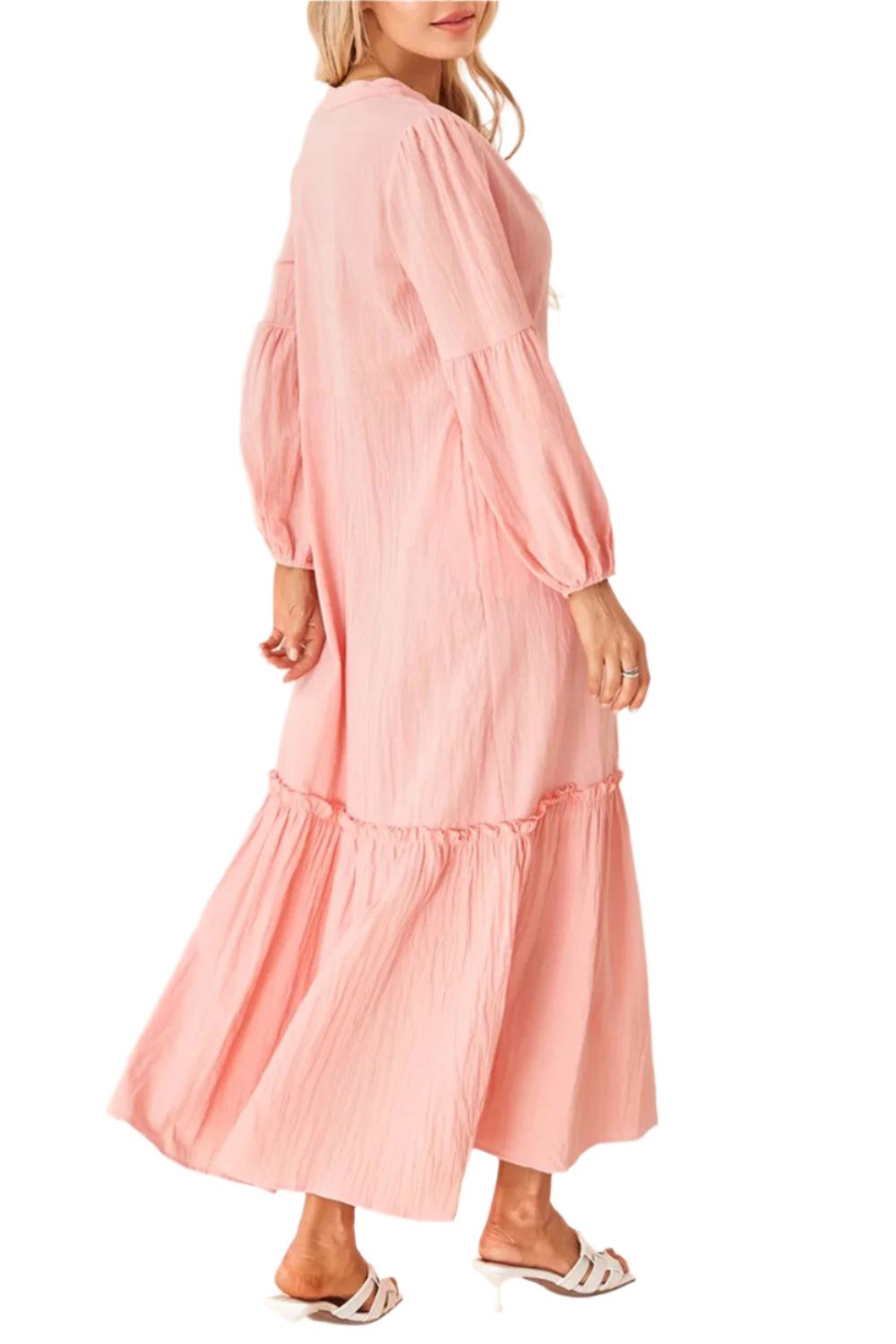 Frill Tiered Tie Neck Long Sleeve Dress