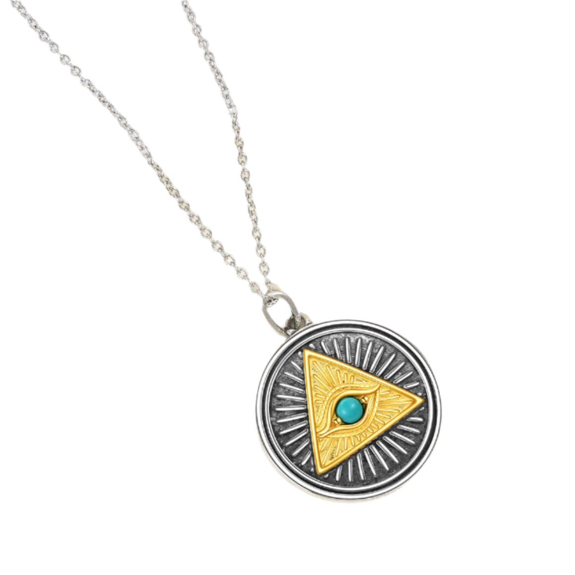 Eye of Providence with Turquoise Crystal Pendant 925 Sterling Silver Necklace