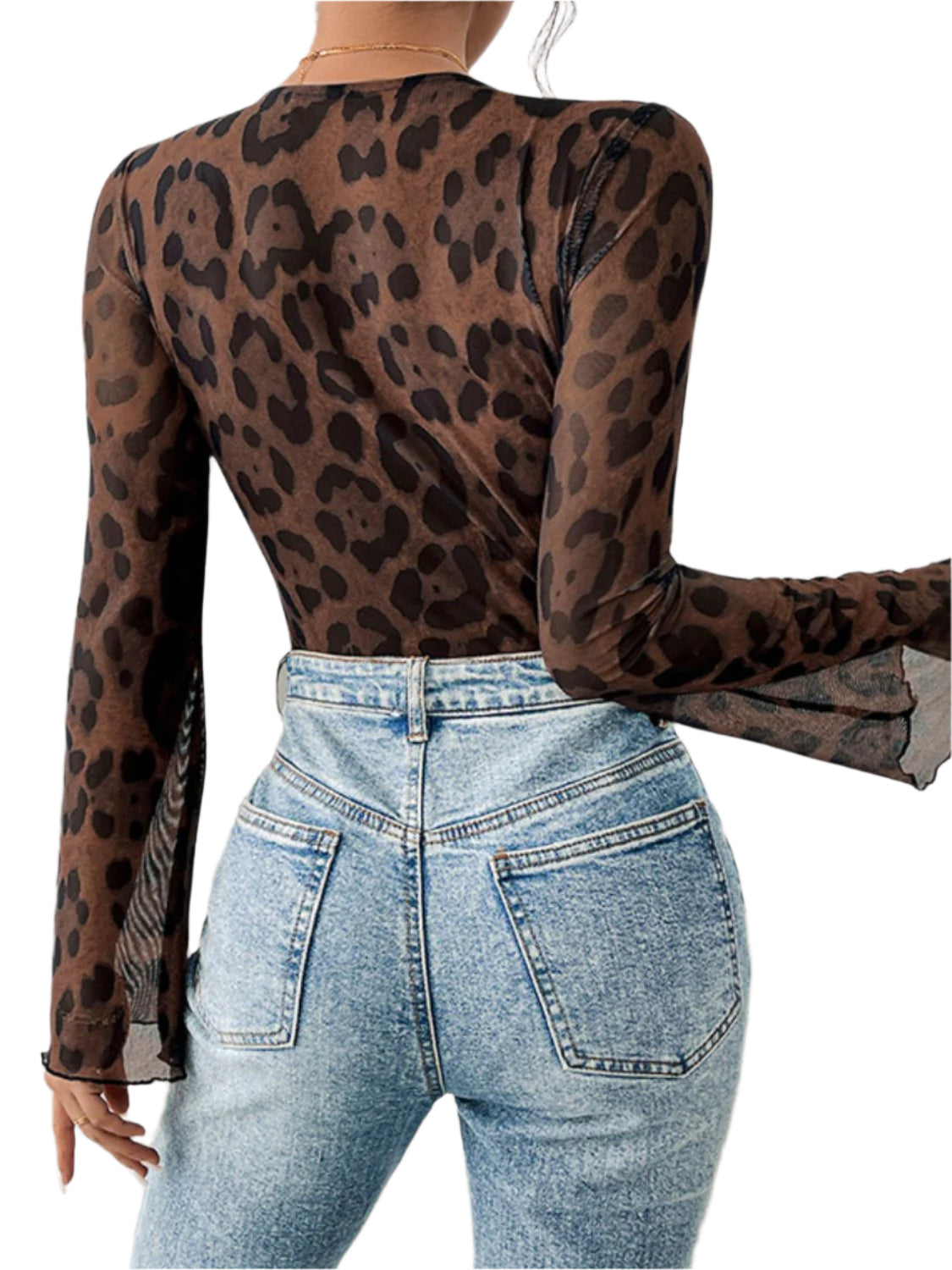 Perfee Leopard V-Neck Lace Bodysuit