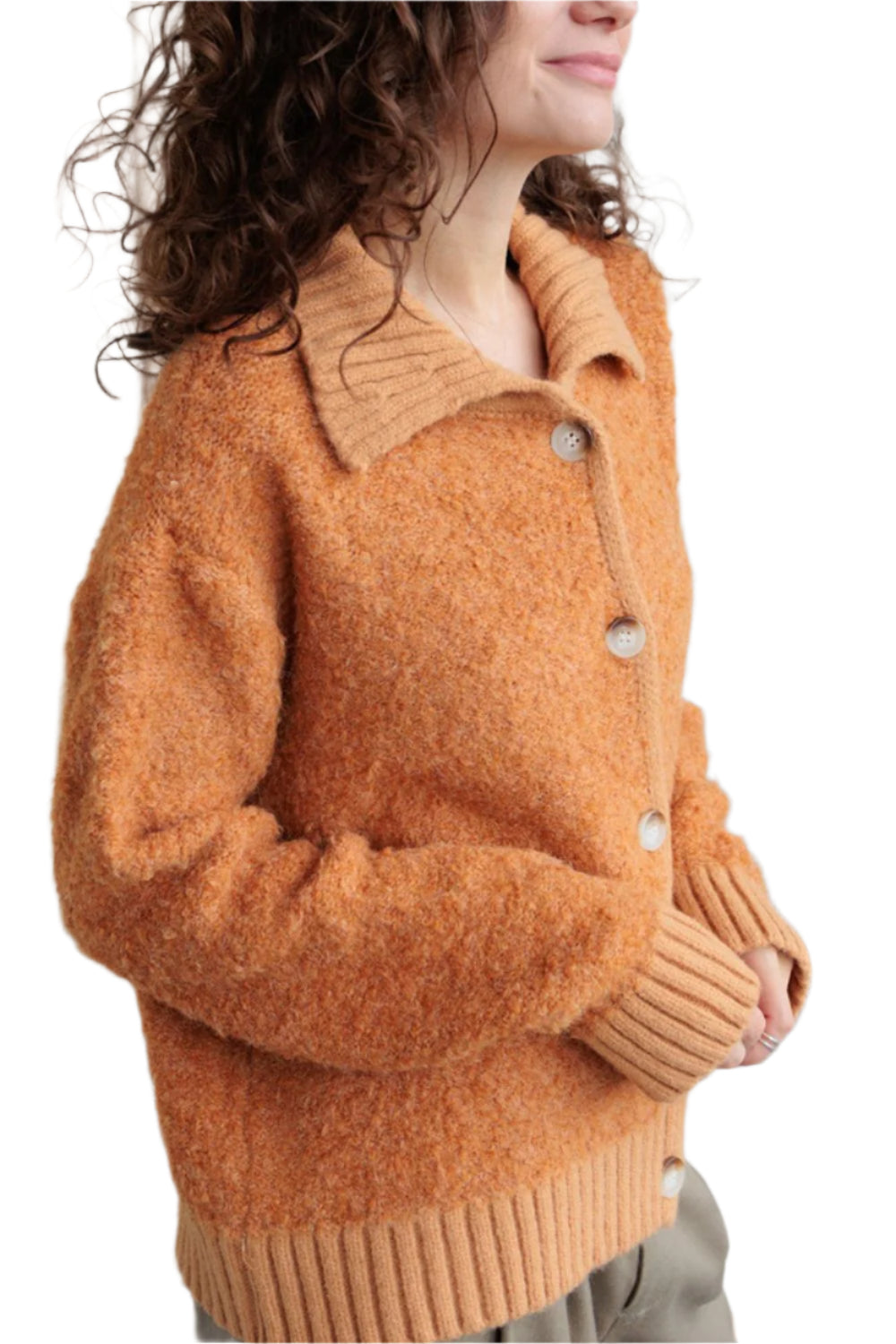 Collared Neck Button Down Long Sleeve Cardigan