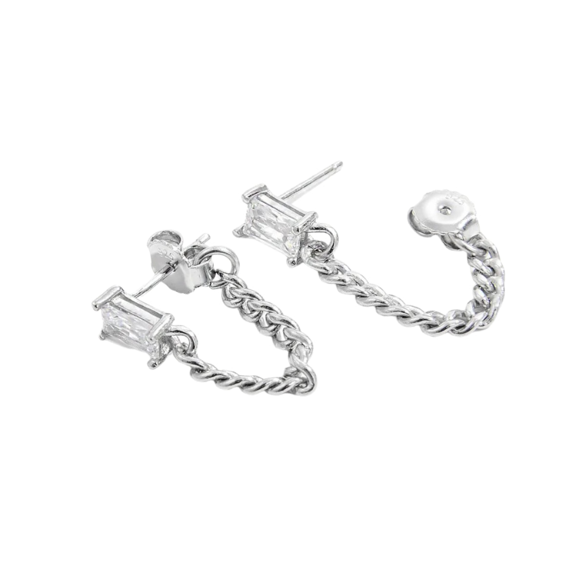 925 Sterling Silver Zircon Chain Earrings