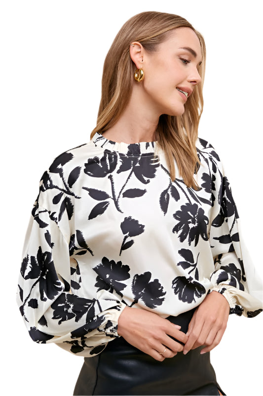 Annie Wear Frill Printed Balloon Sleeve Blouse