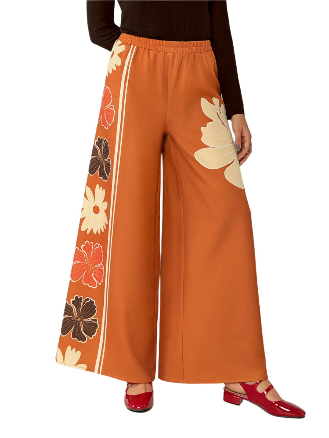 Printed Elastic Waist Wide Leg Pants