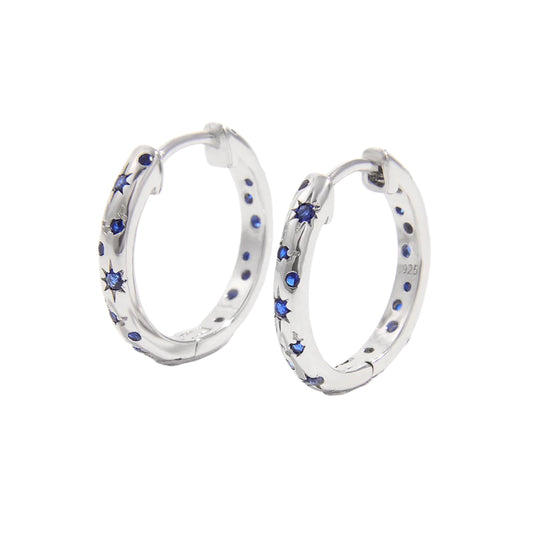 925 Sterling Silver Inlaid Blue Zircon Huggie Earrings