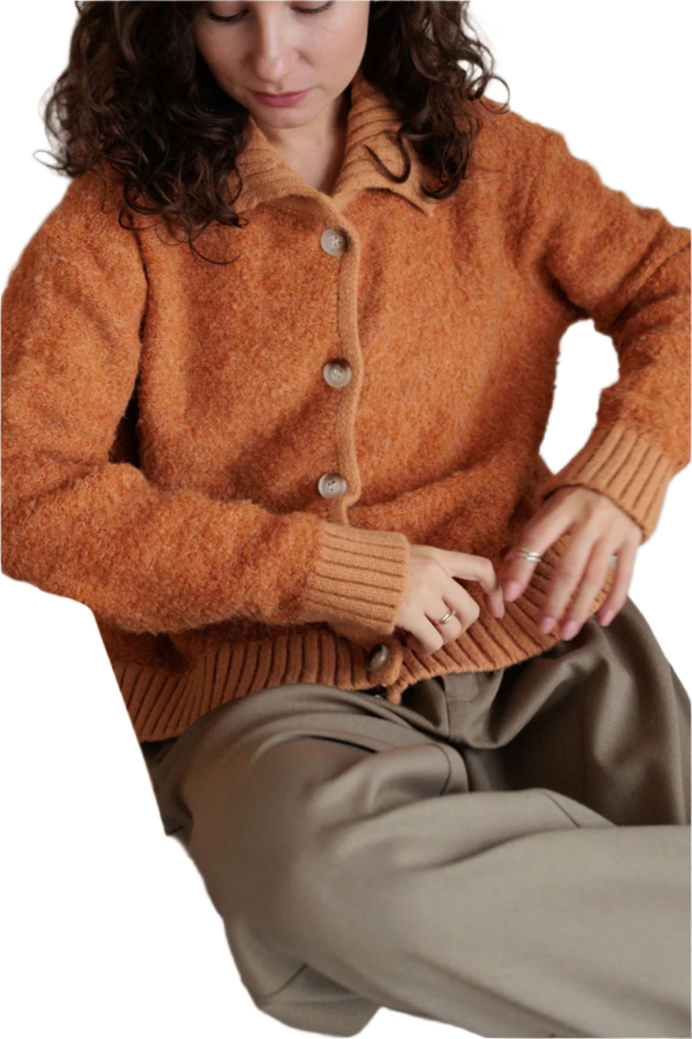 Collared Neck Button Down Long Sleeve Cardigan
