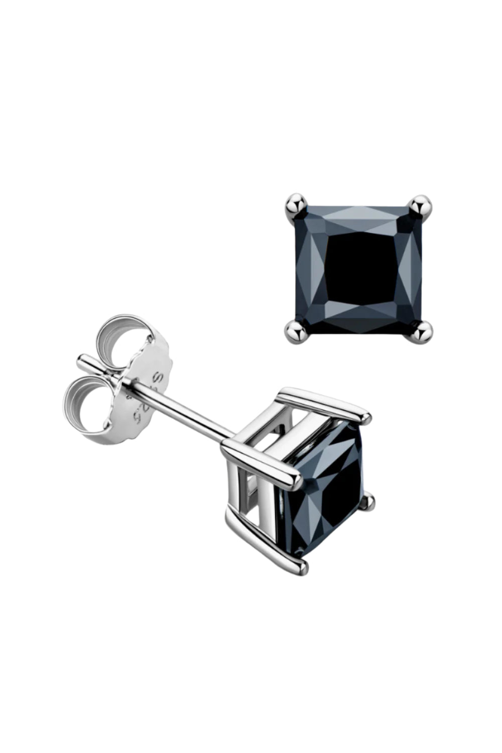 925 Sterling Silver Square Black Moissanite Stud Earrings