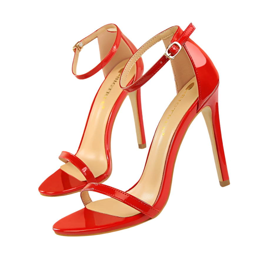 Patent Leather High Heel Ankle Buckle Sandal