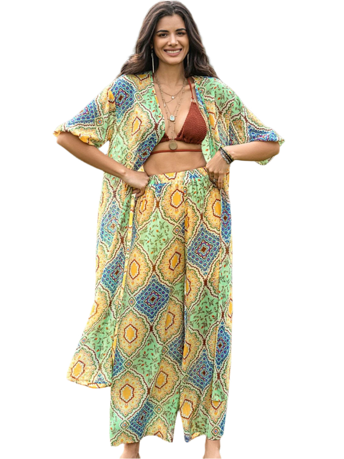 Printed Half Sleeve Top and Wide Leg Pants Set