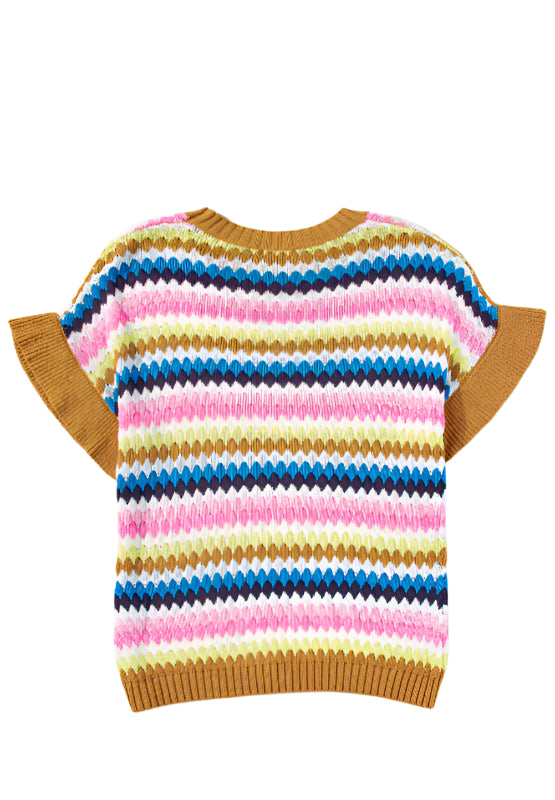 Contrast Round Neck Short Sleeve Sweater