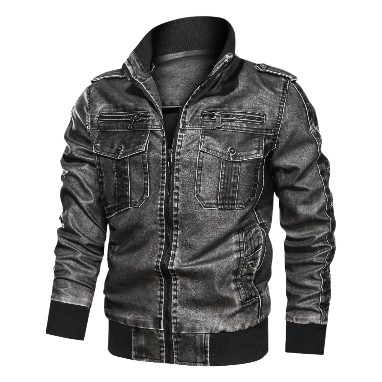 Men's Washed PU Leather Jacket