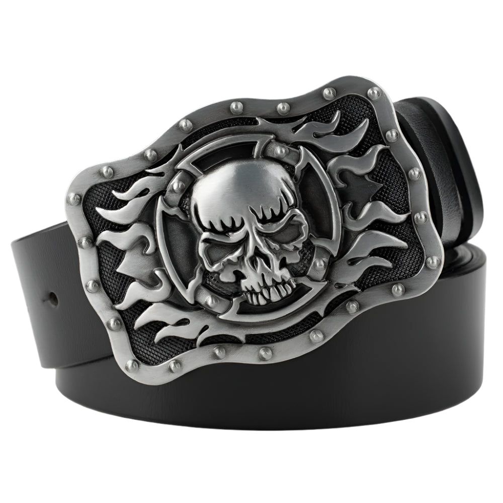 Cowhide Leather Belt with Skull Buckle