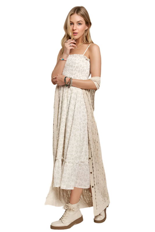 ADORA Smocked Floral Ruffled Hem Cami Dress