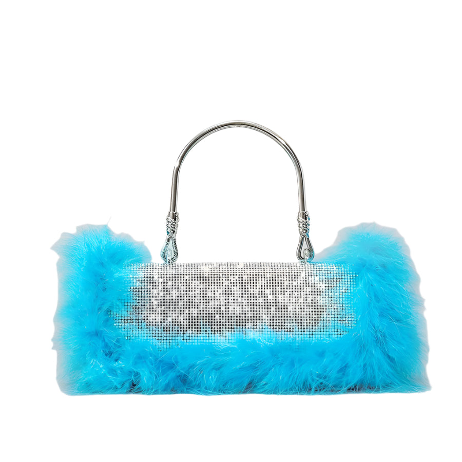 Faux Fur and Rhinestone Magnetic Closure Handbag