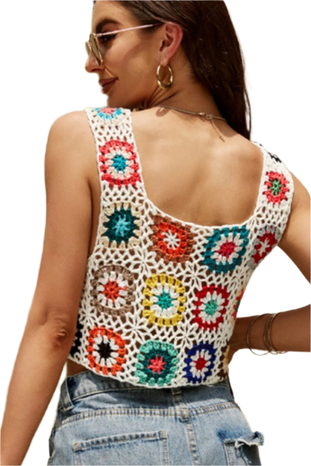 Geometric Square Neck Wide Strap Sweater Vest