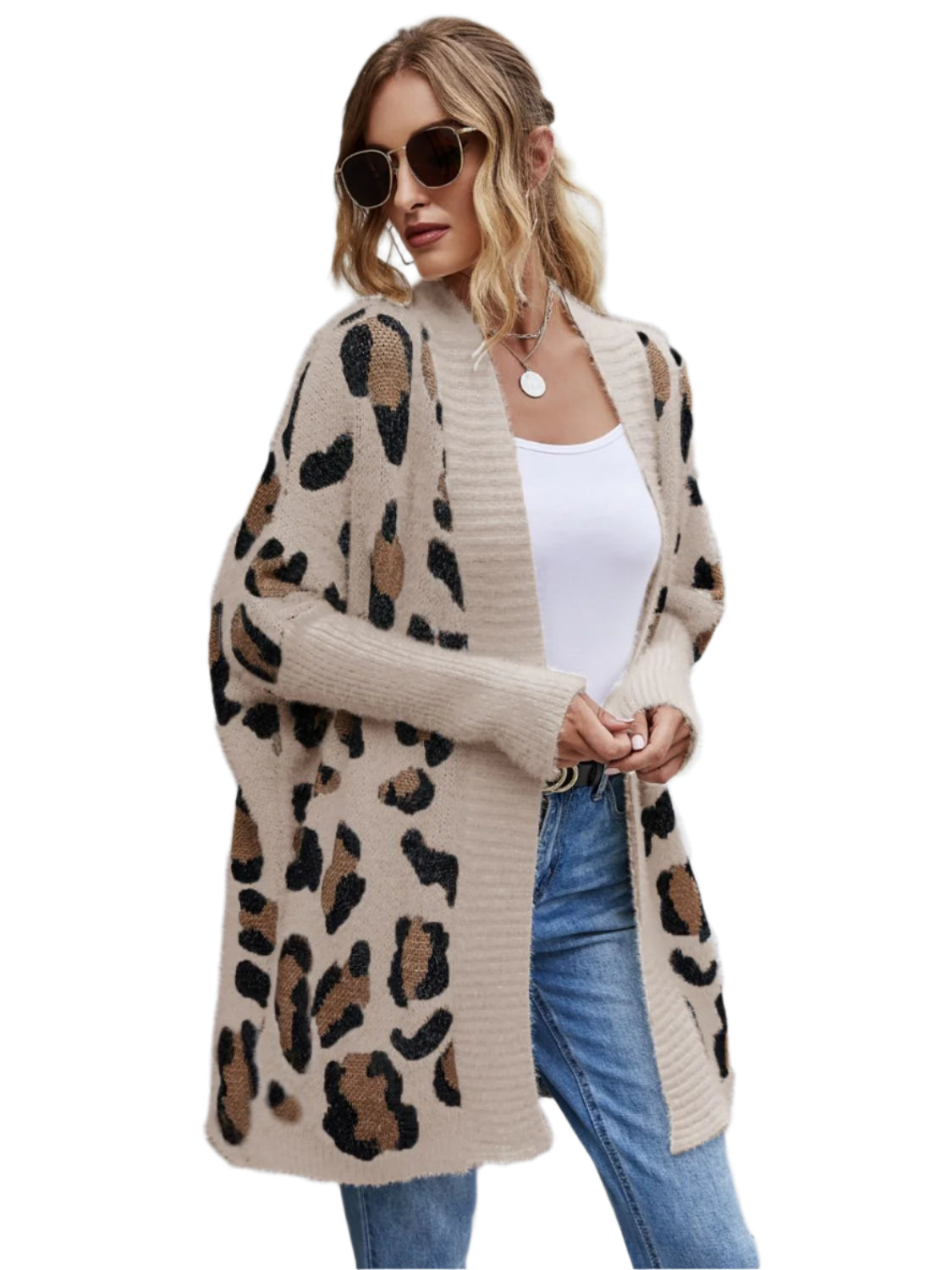 Angel Wings Leopard Pattern Fuzzy Cardigan