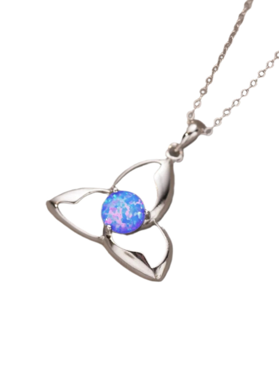 925 Sterling Silver Triquetra Pendant Necklace with Opal Crystal