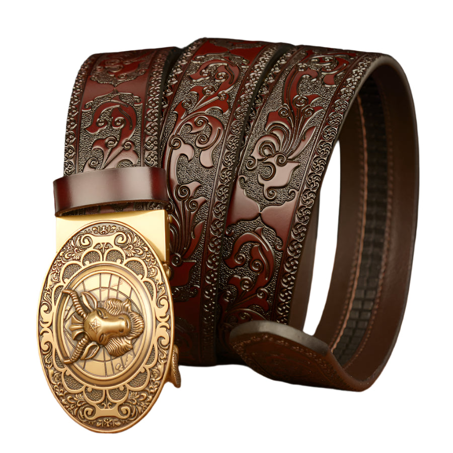 Cowhide Leather Men's Belt Baphomet Buckle