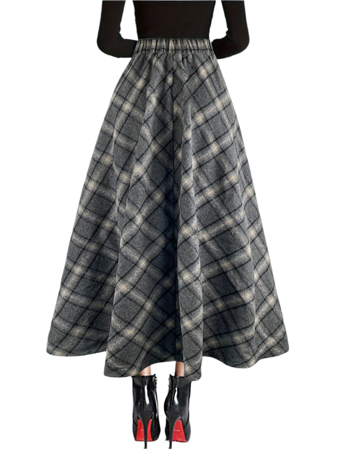 Plaid Elastic Waist Midi Skirt