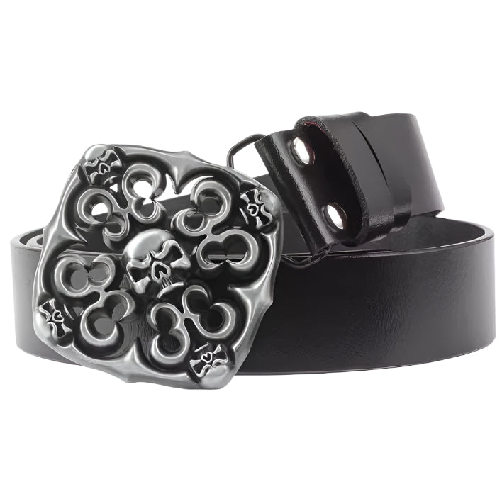 Cowhide Leather Belt with Skull Buckle