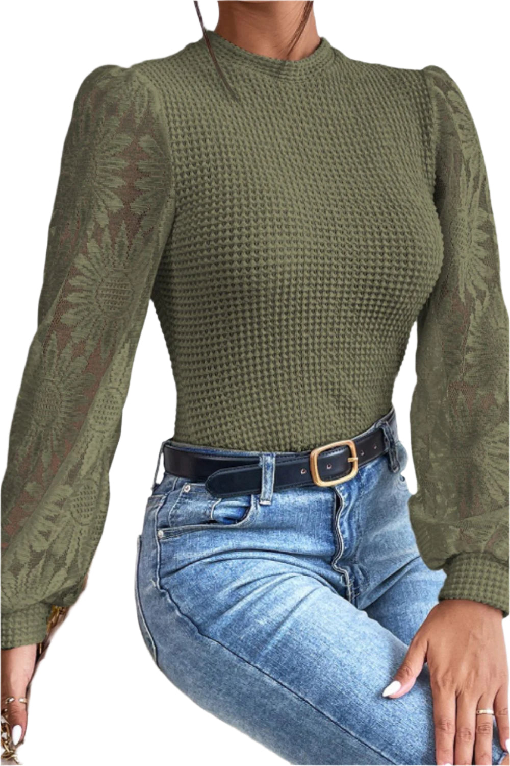 Mock Neck Lace Long Sleeve Top