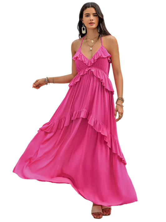 Ruffled Halter Neck Maxi Dress