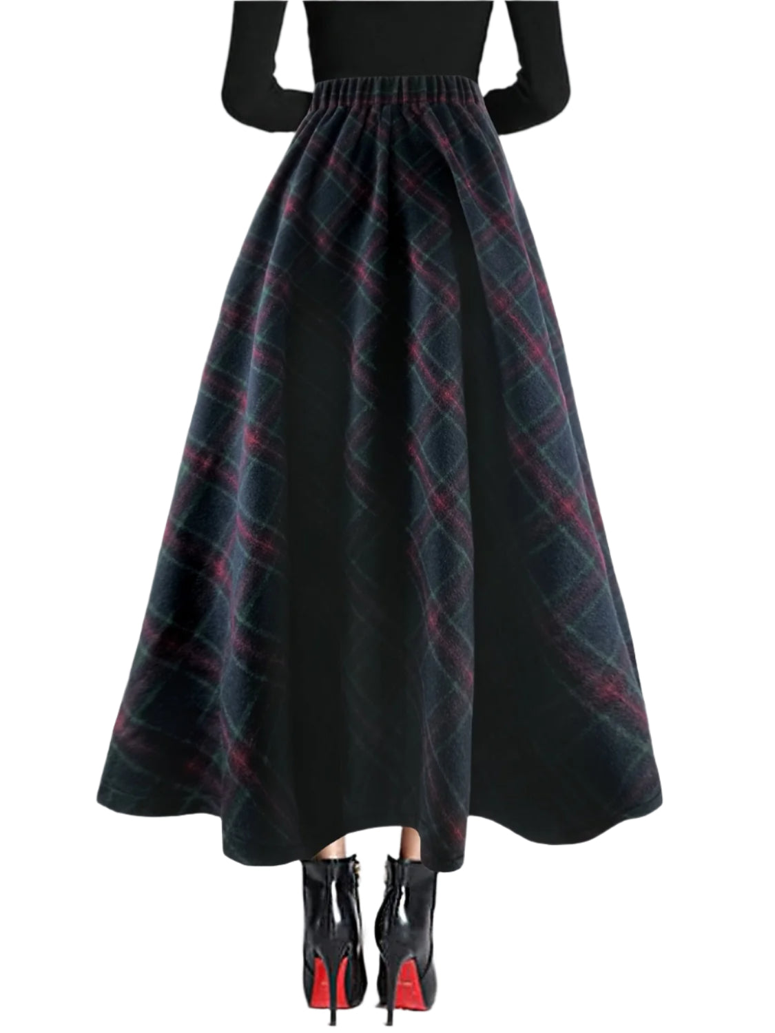 Plaid Elastic Waist Midi Skirt