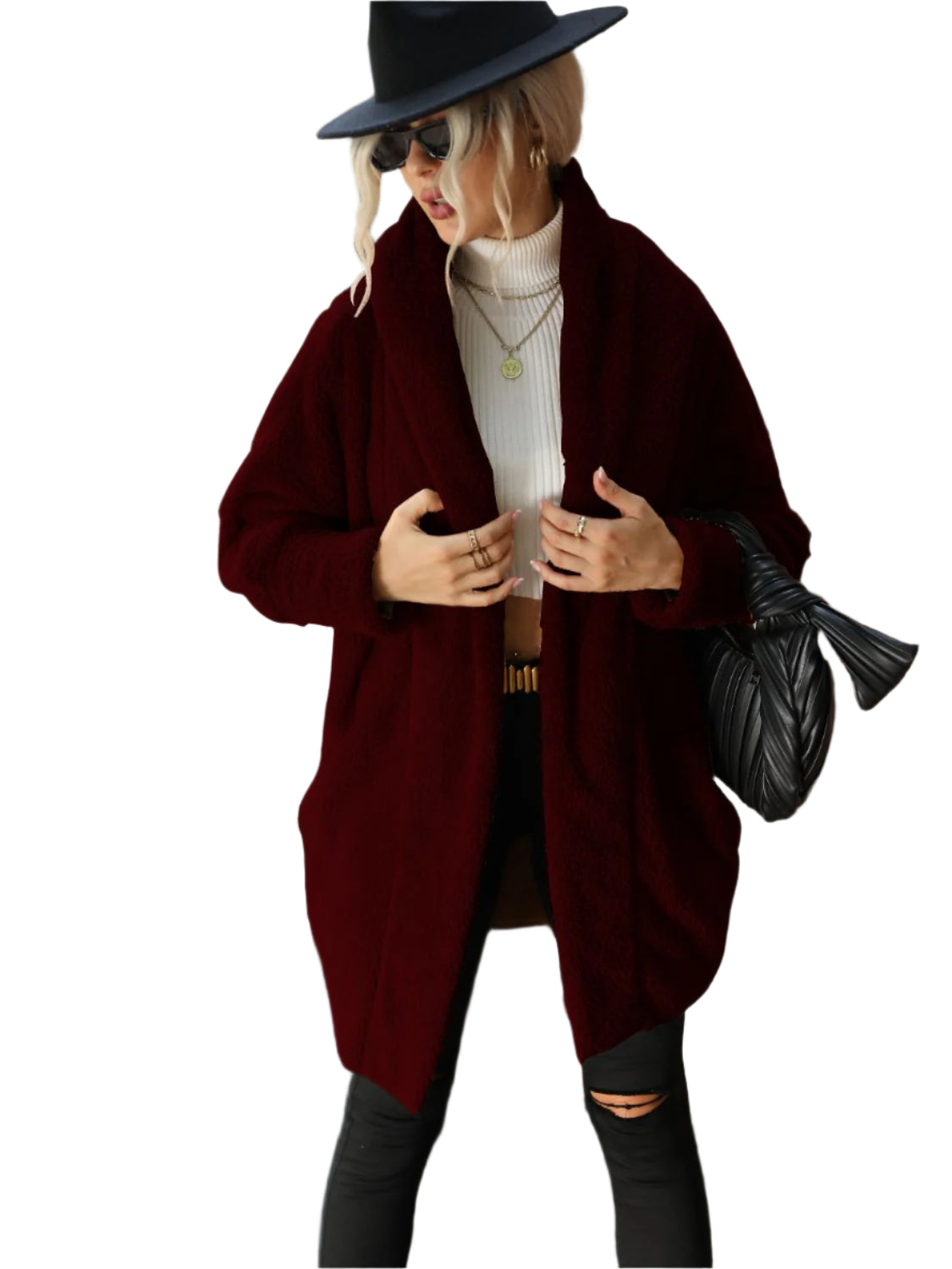 Open Front Hooded Teddy Coat