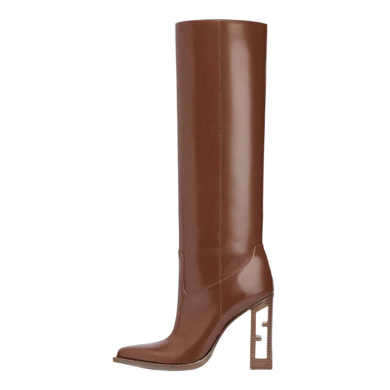 Hollowed Out High Heel Cowhide Leather Boots
