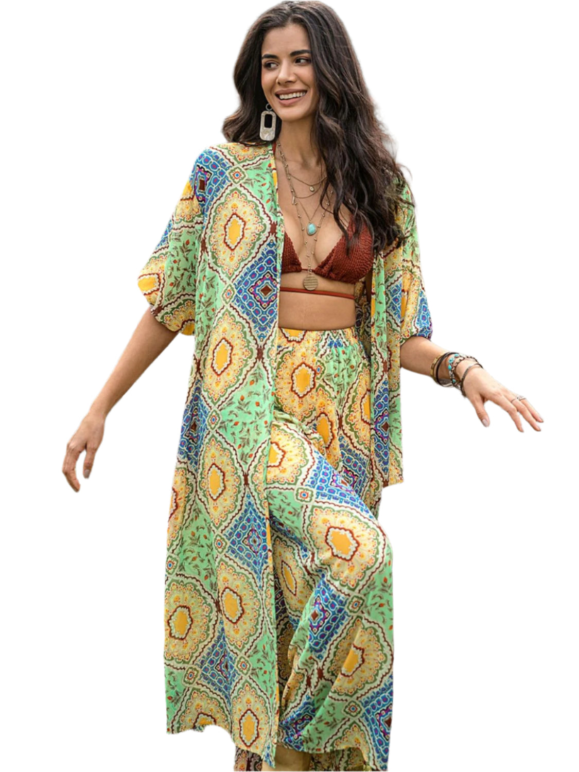 Printed Half Sleeve Top and Wide Leg Pants Set